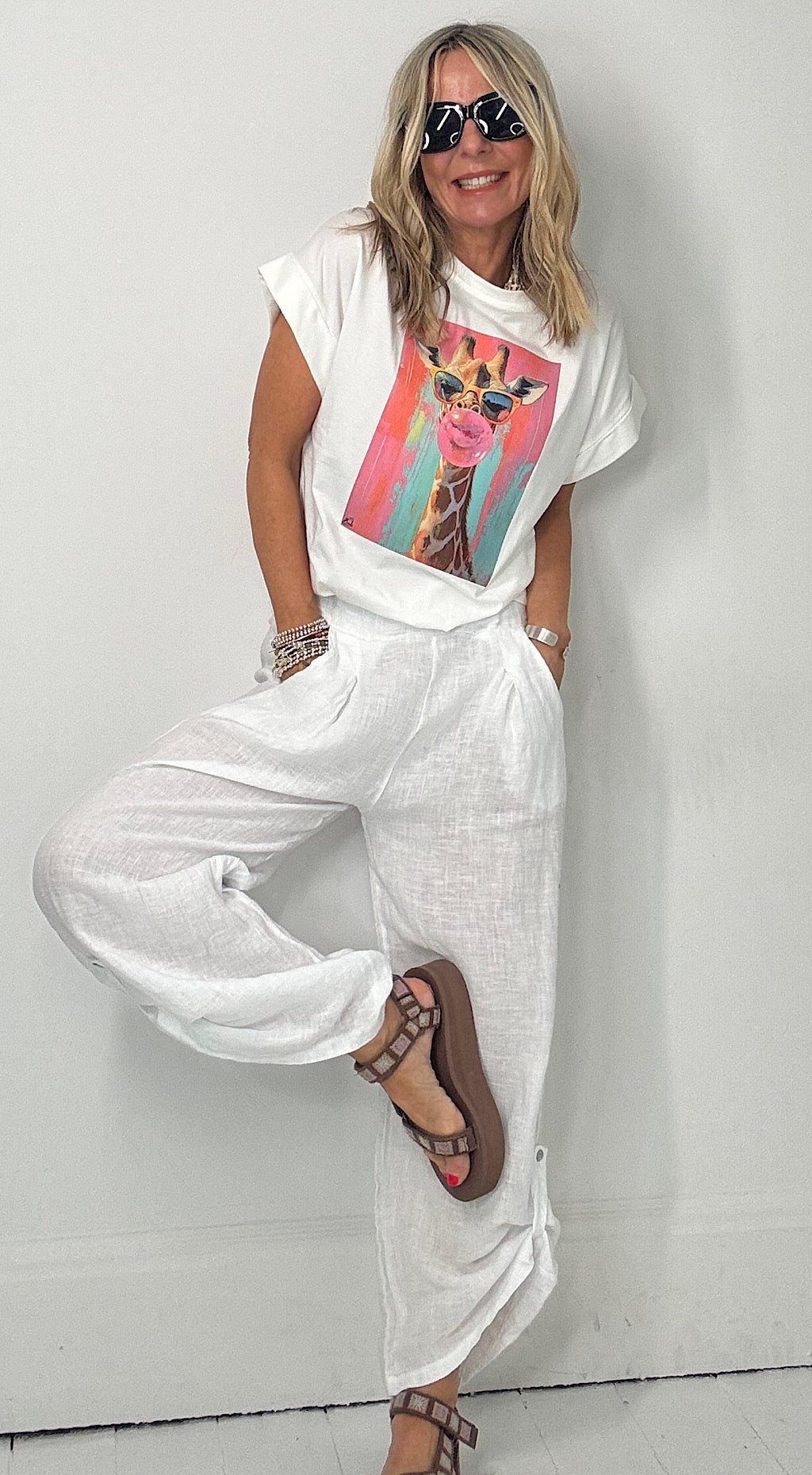Linen Roll up Pant - white