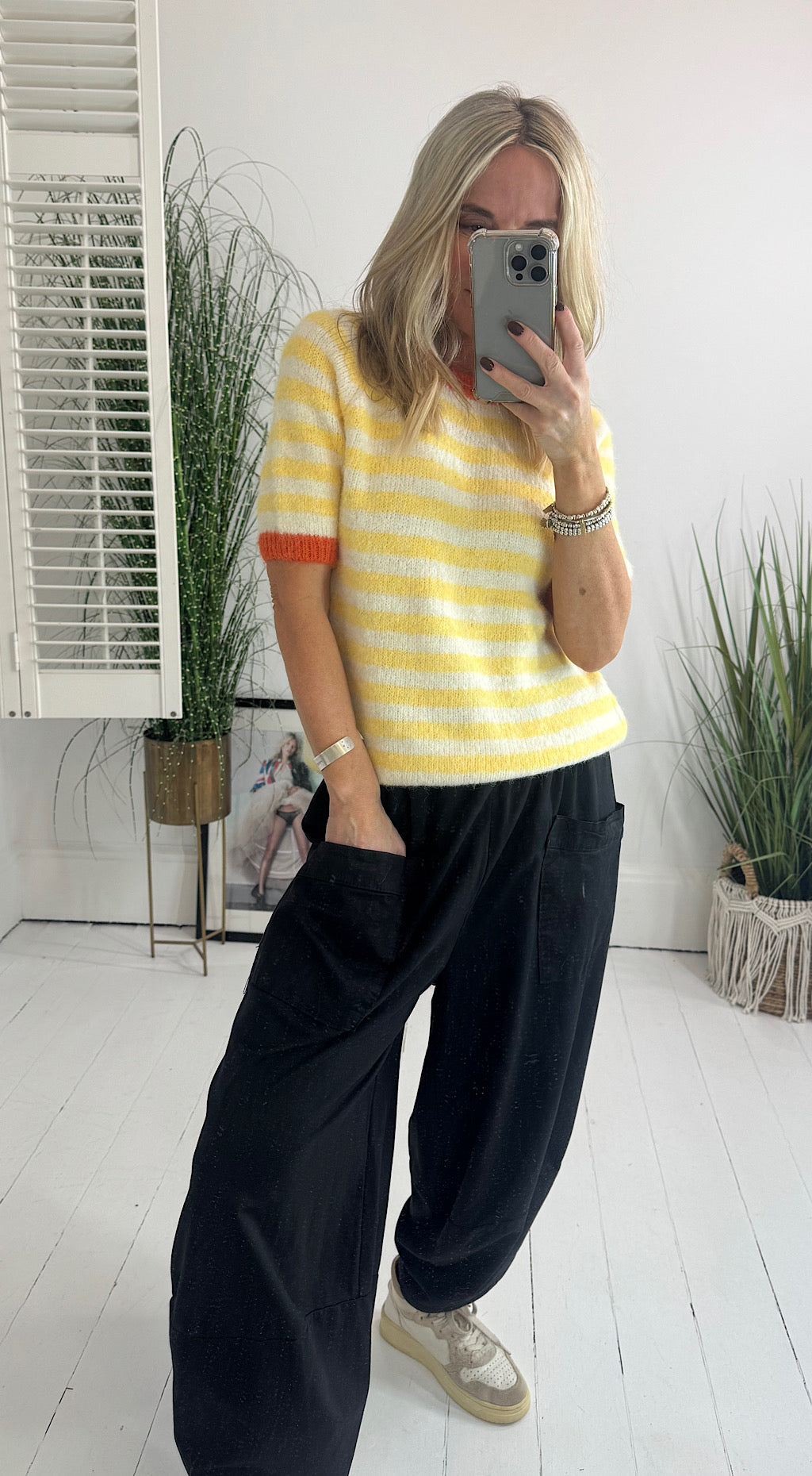 Short Sleeve Stripe Knit - yellow mix