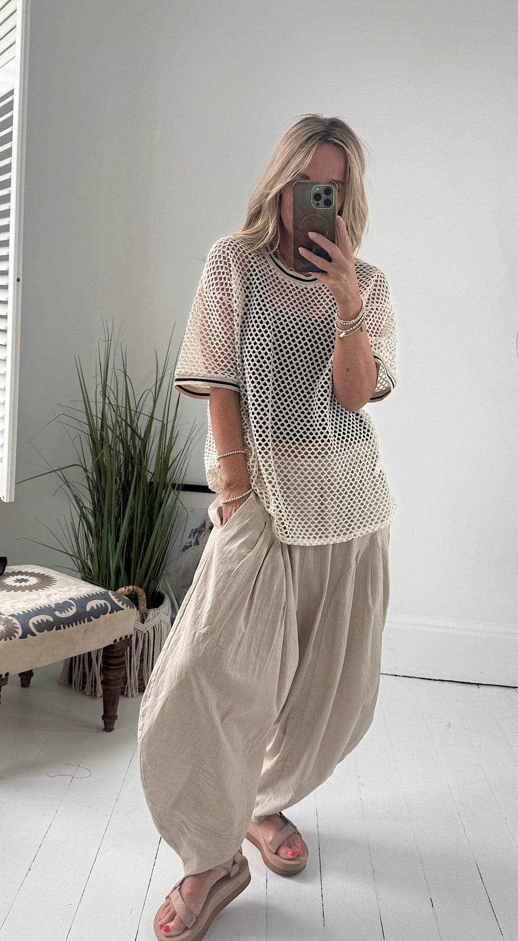 Linen Cocoon Barrel Pant - stone