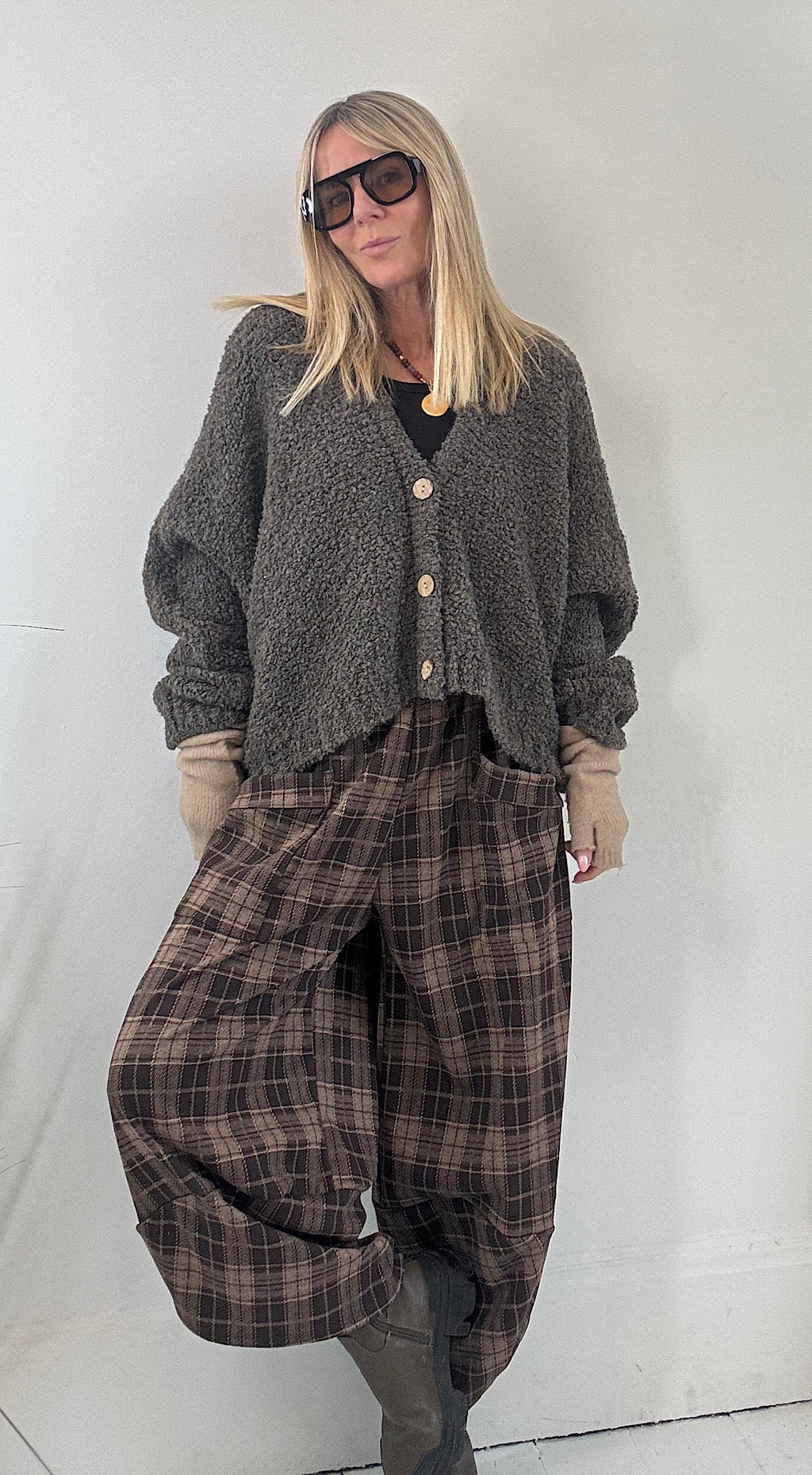 Traitors Check Cocoon Pant - brown mix