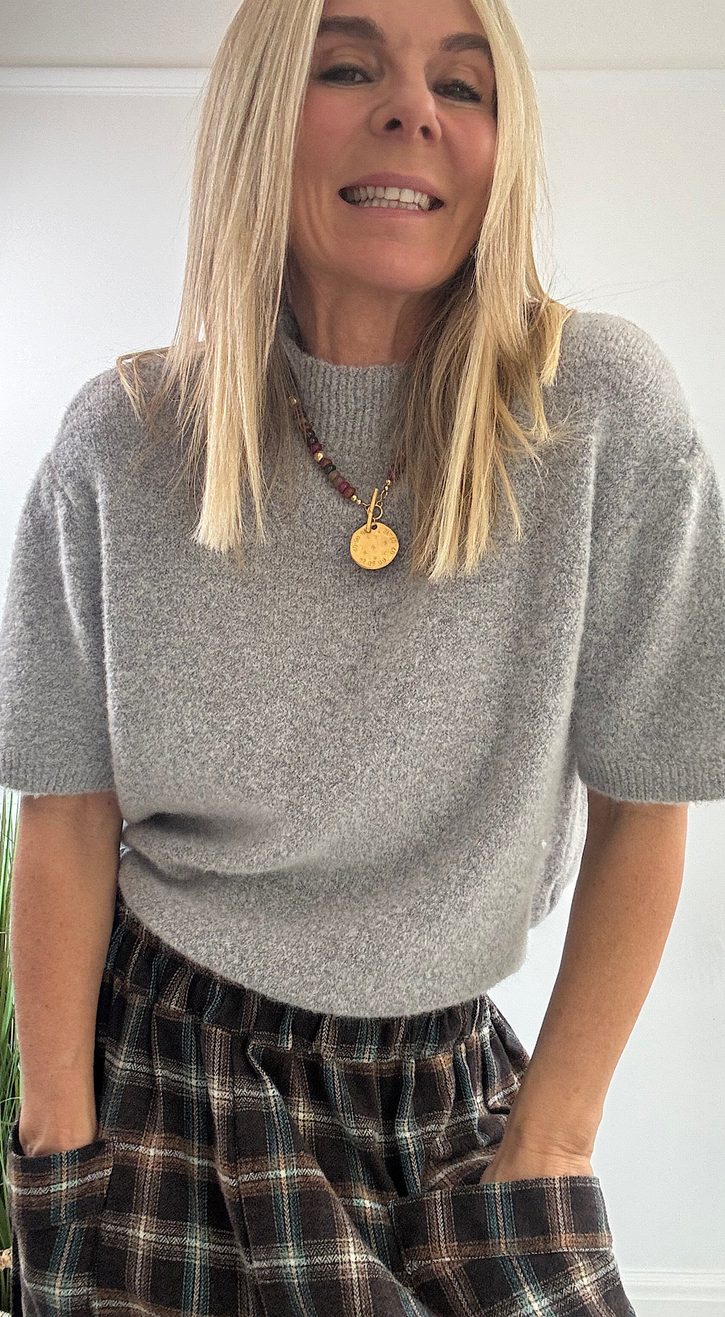 Alpaca Short Sleeve Knit - grey