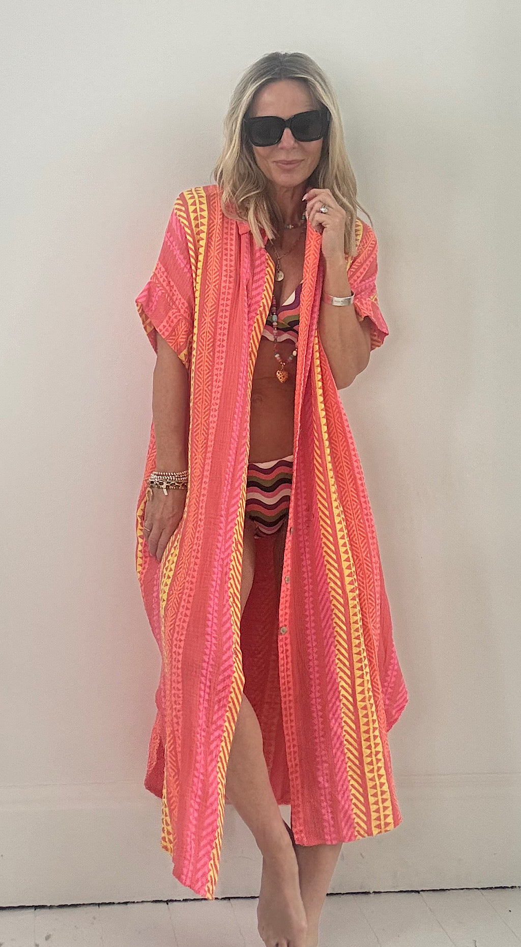 Beach aztec shirt dress coral