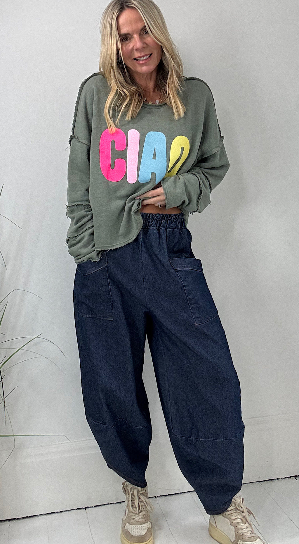 Denim pocket cocoon pant