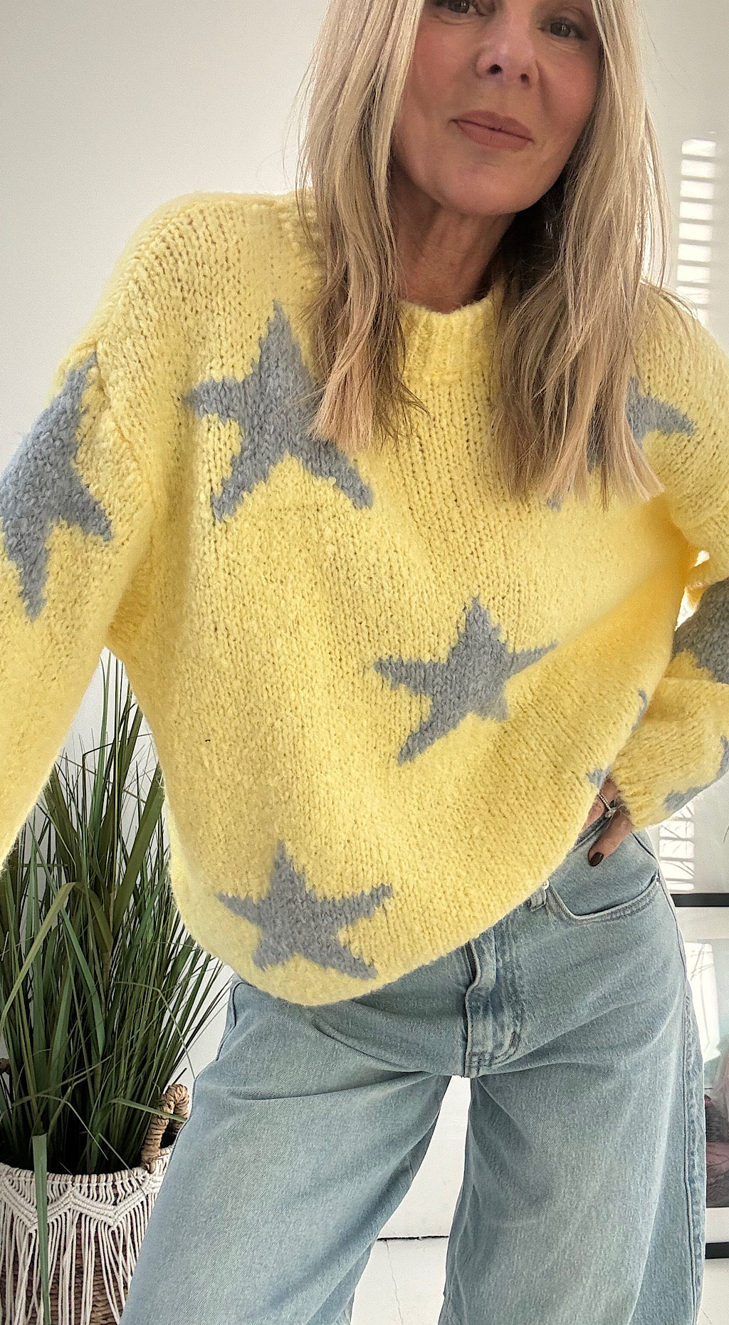 Star knit yellow / grey