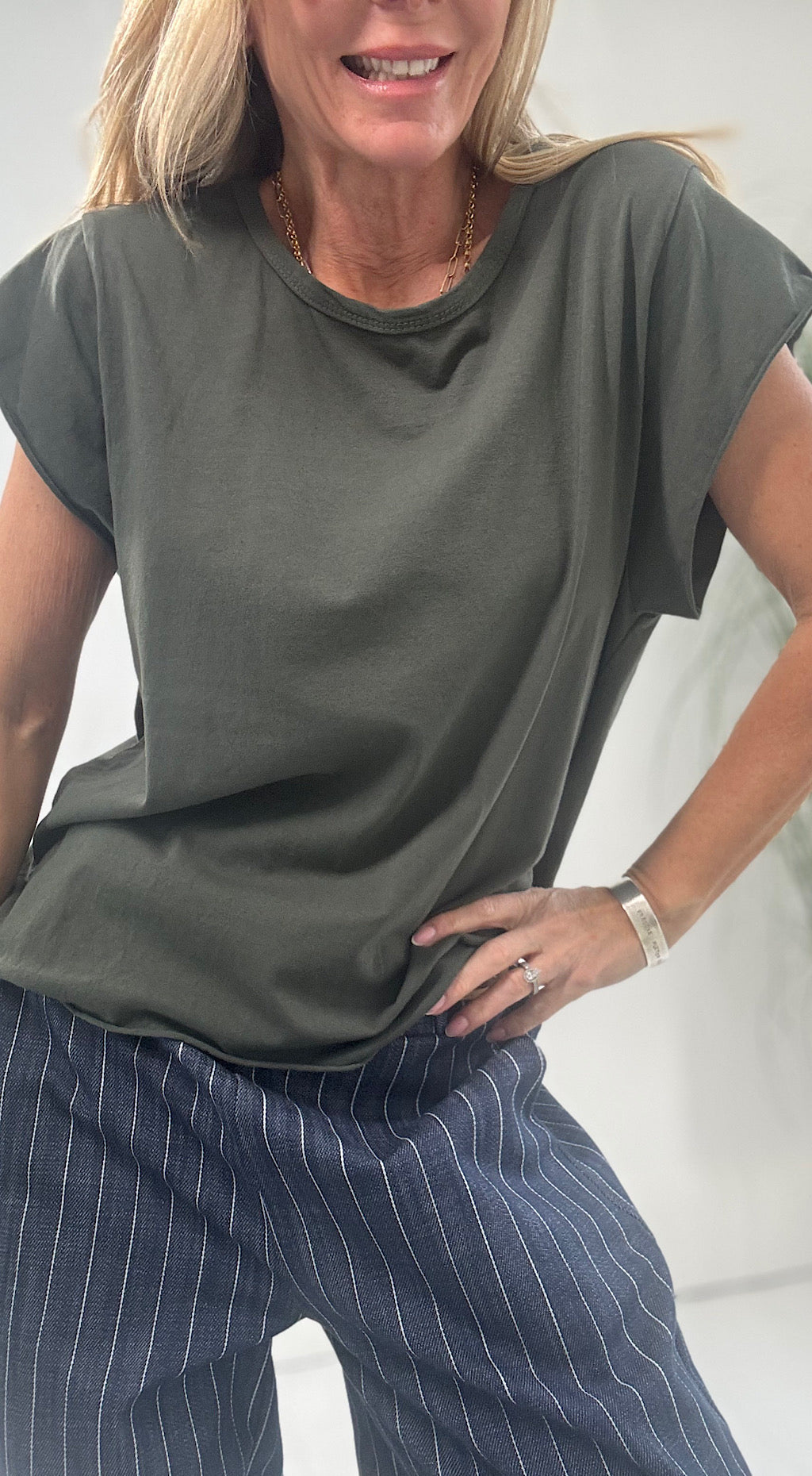 Cap Sleeve Tee - khaki