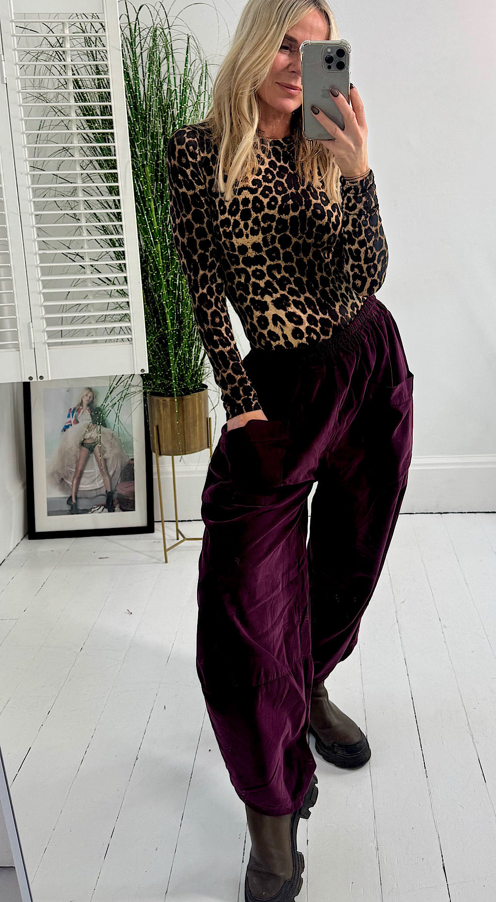 Cord Pocket Cocoon Pants - aubergine