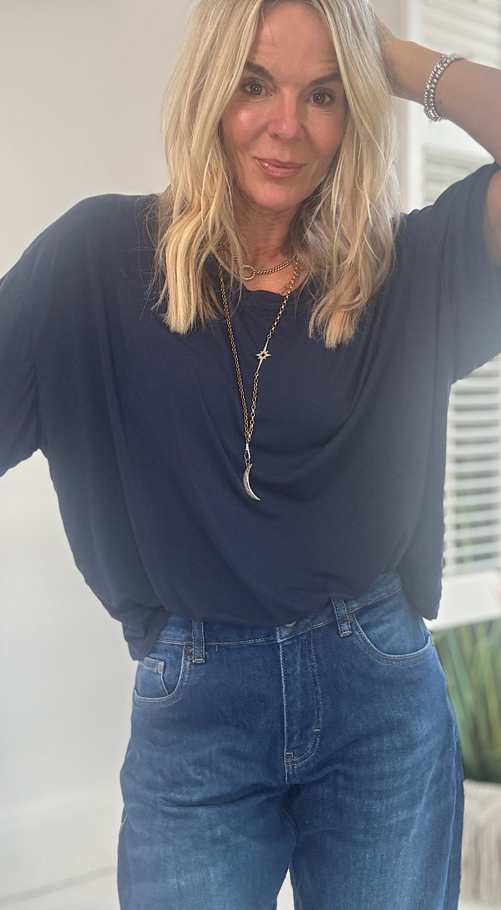 Boxy Slinky Tee - navy