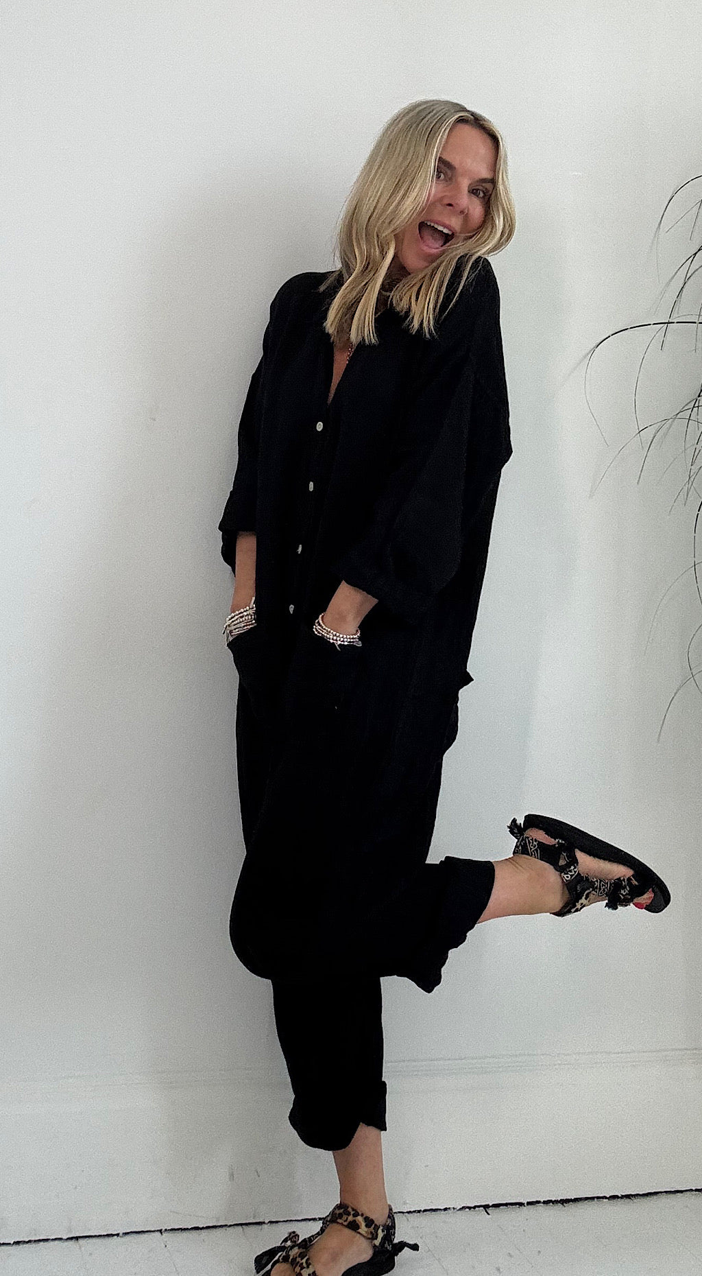 Linen Boiler Suit - black