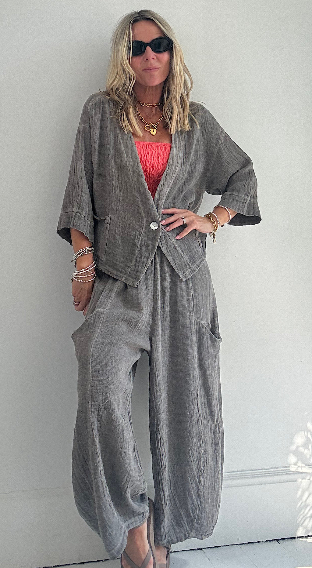 Washed linen jacket grey