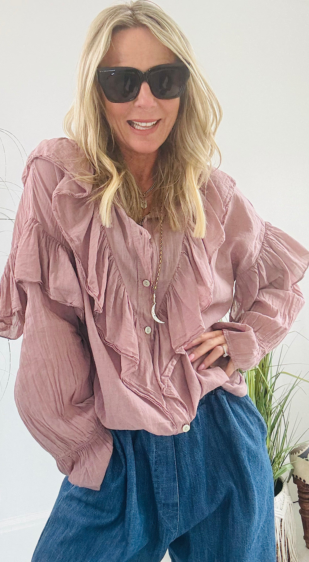 Cotton Frill Shirt - Vintage Pink