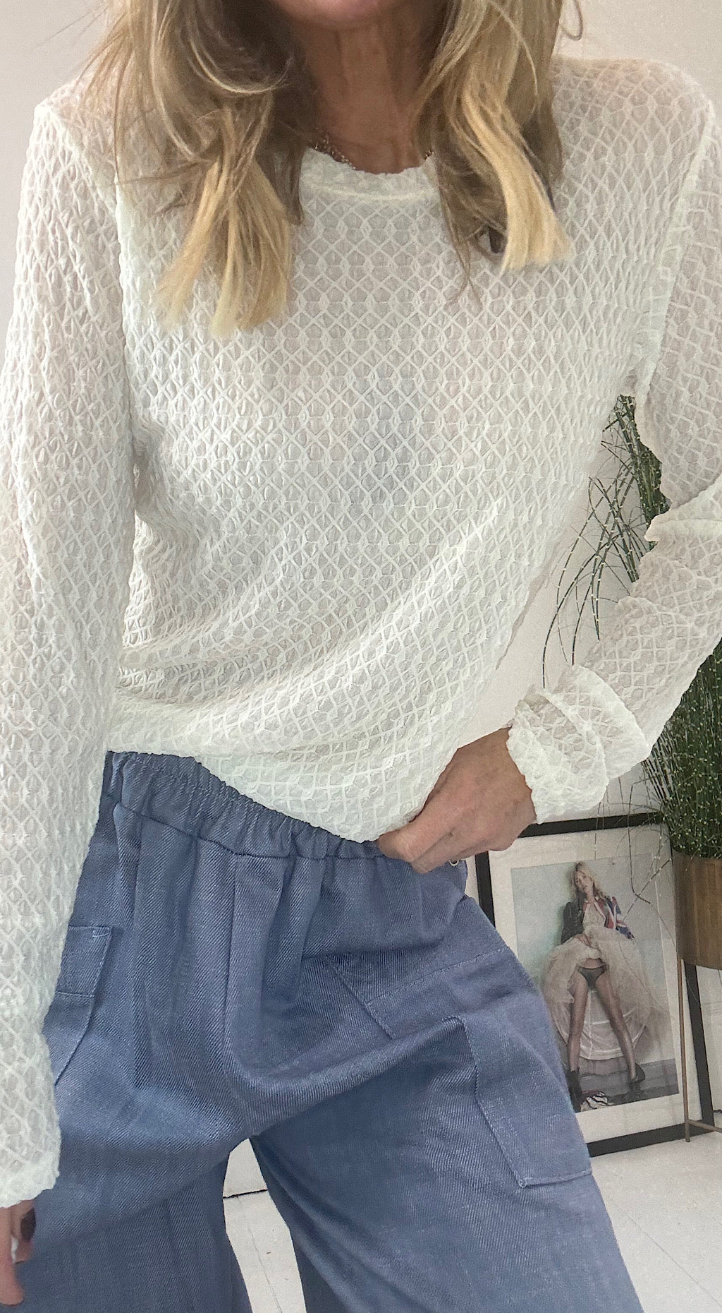 Lace Mesh Top - cream