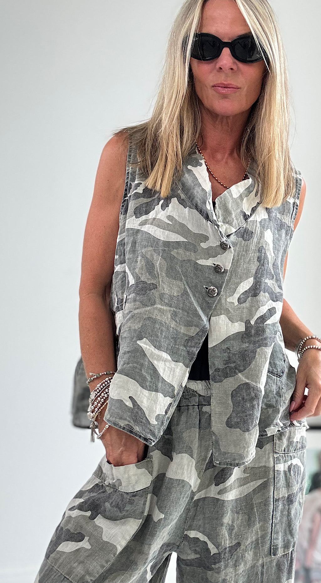 Linen Washed Camo Top