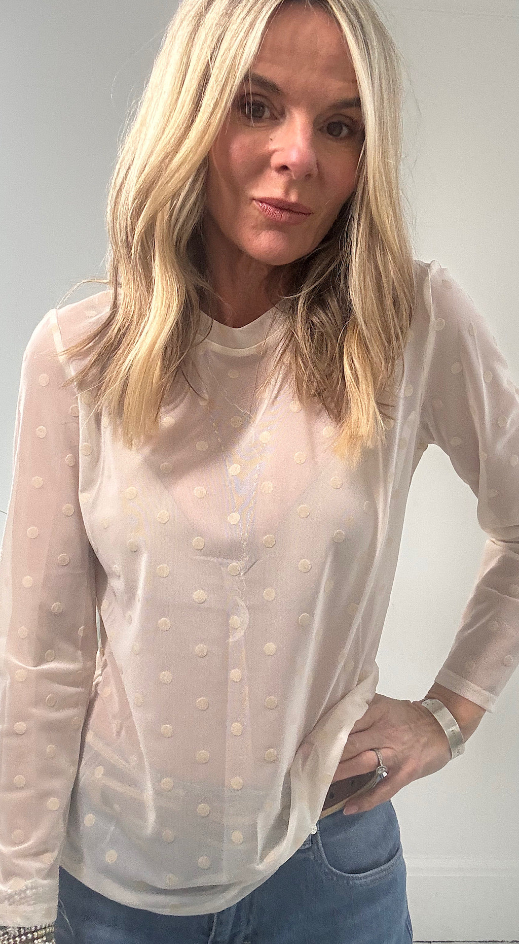 Dotty Mesh Top - cream
