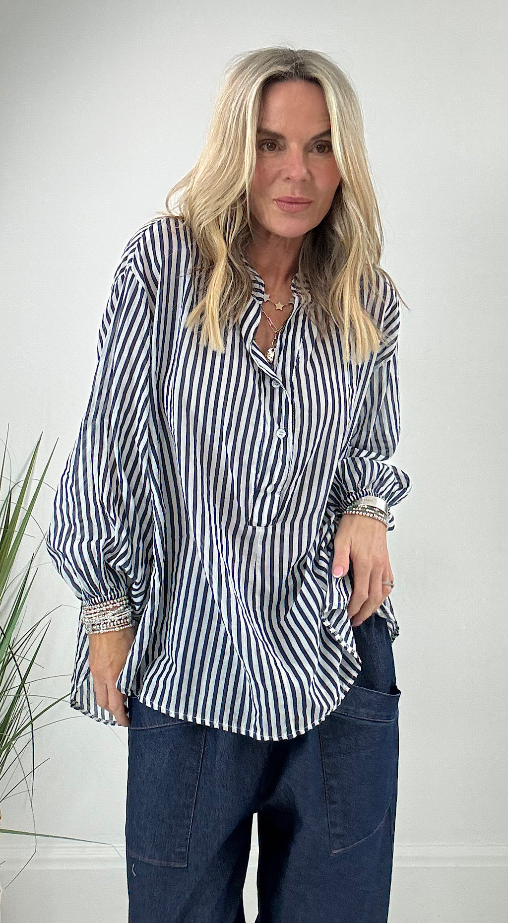 Cotton stripe shirt navy