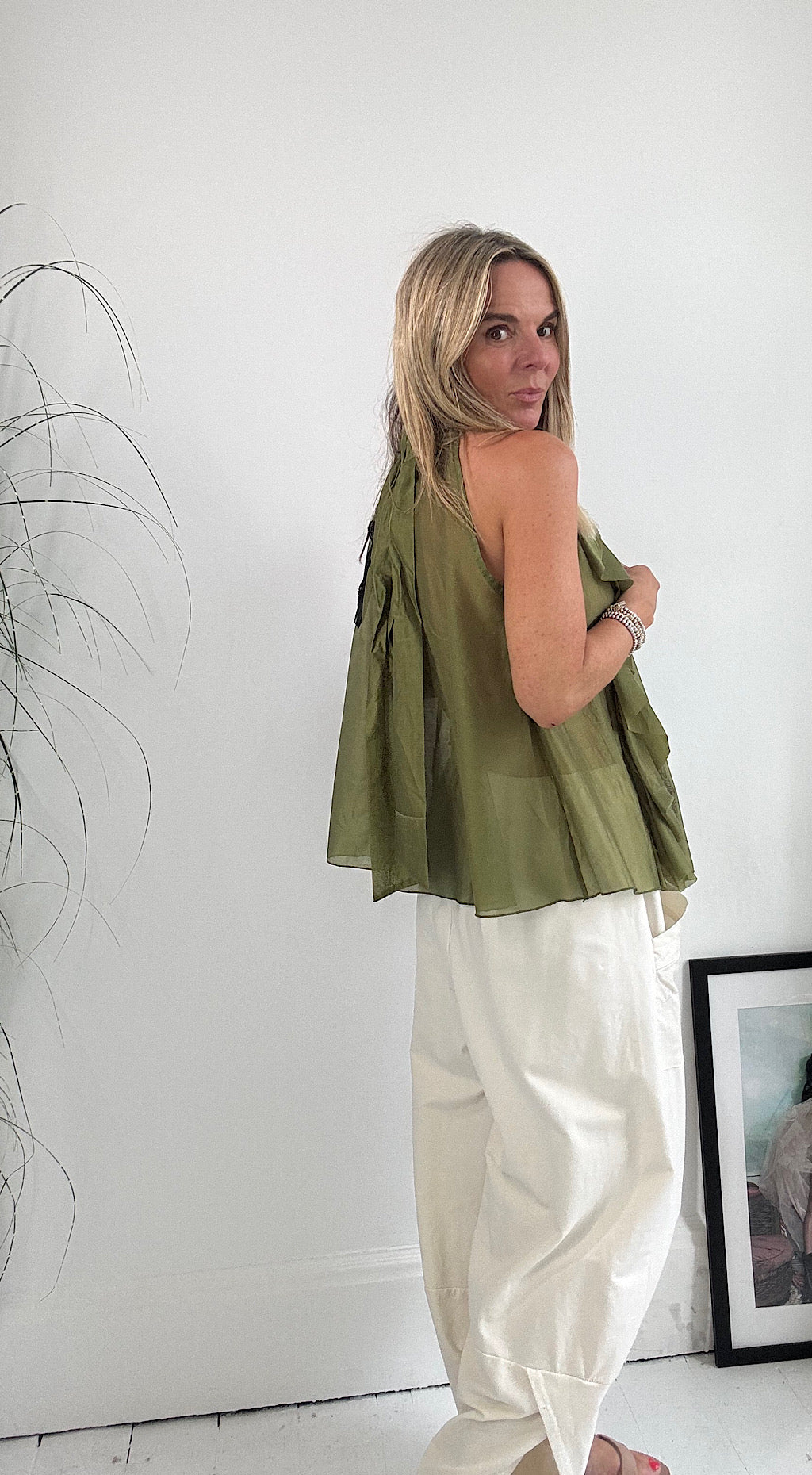 Frill Front Top Olive