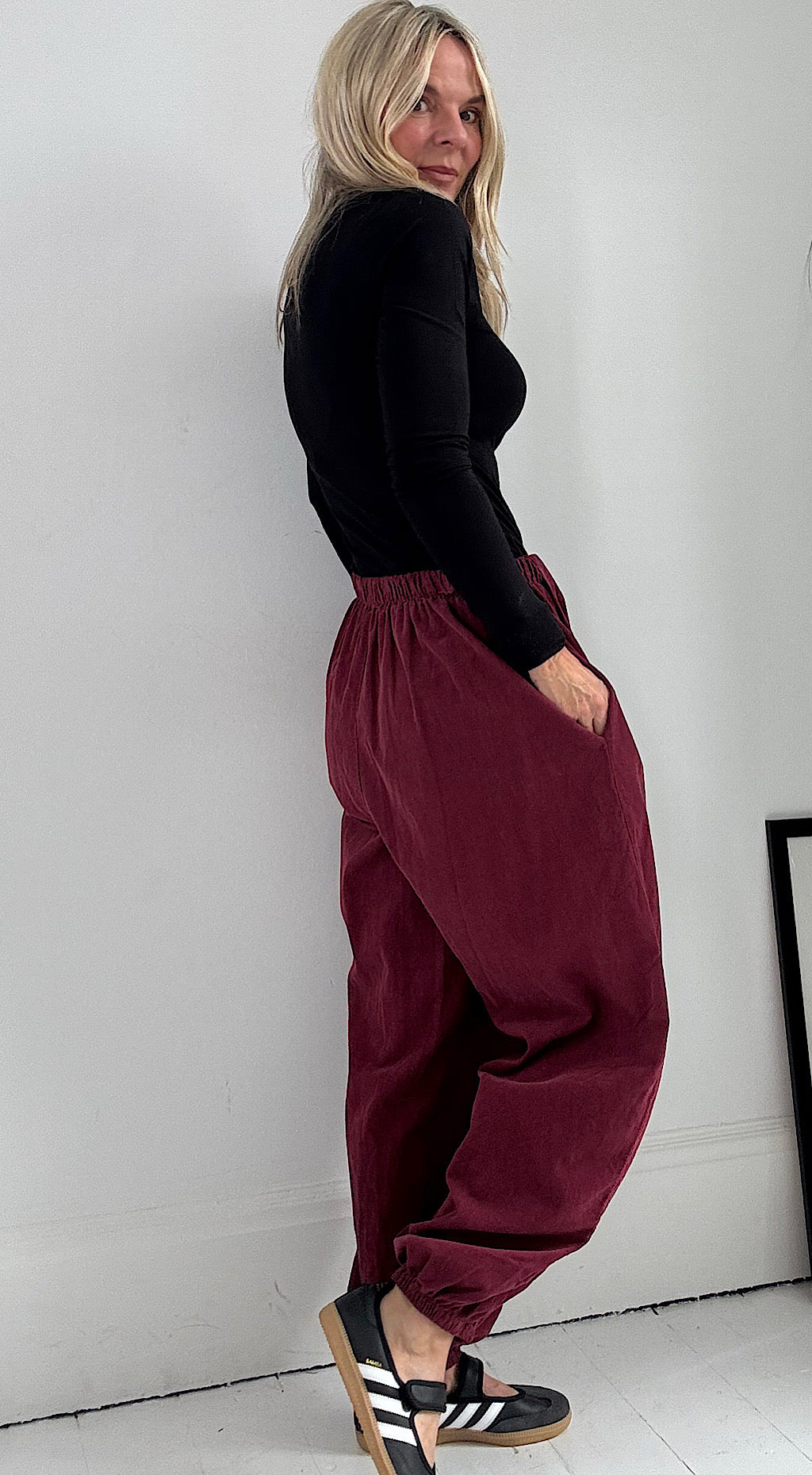 Cord Barrel Leg Trousers - Plum