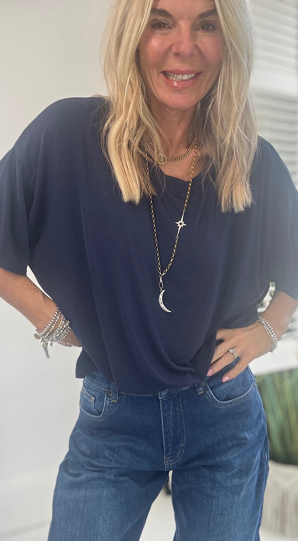 Boxy Slinky Tee - navy
