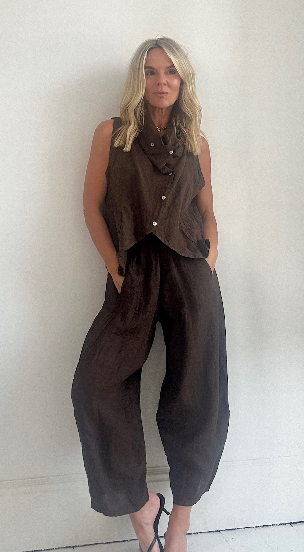 Linen cocoon pants chocolate