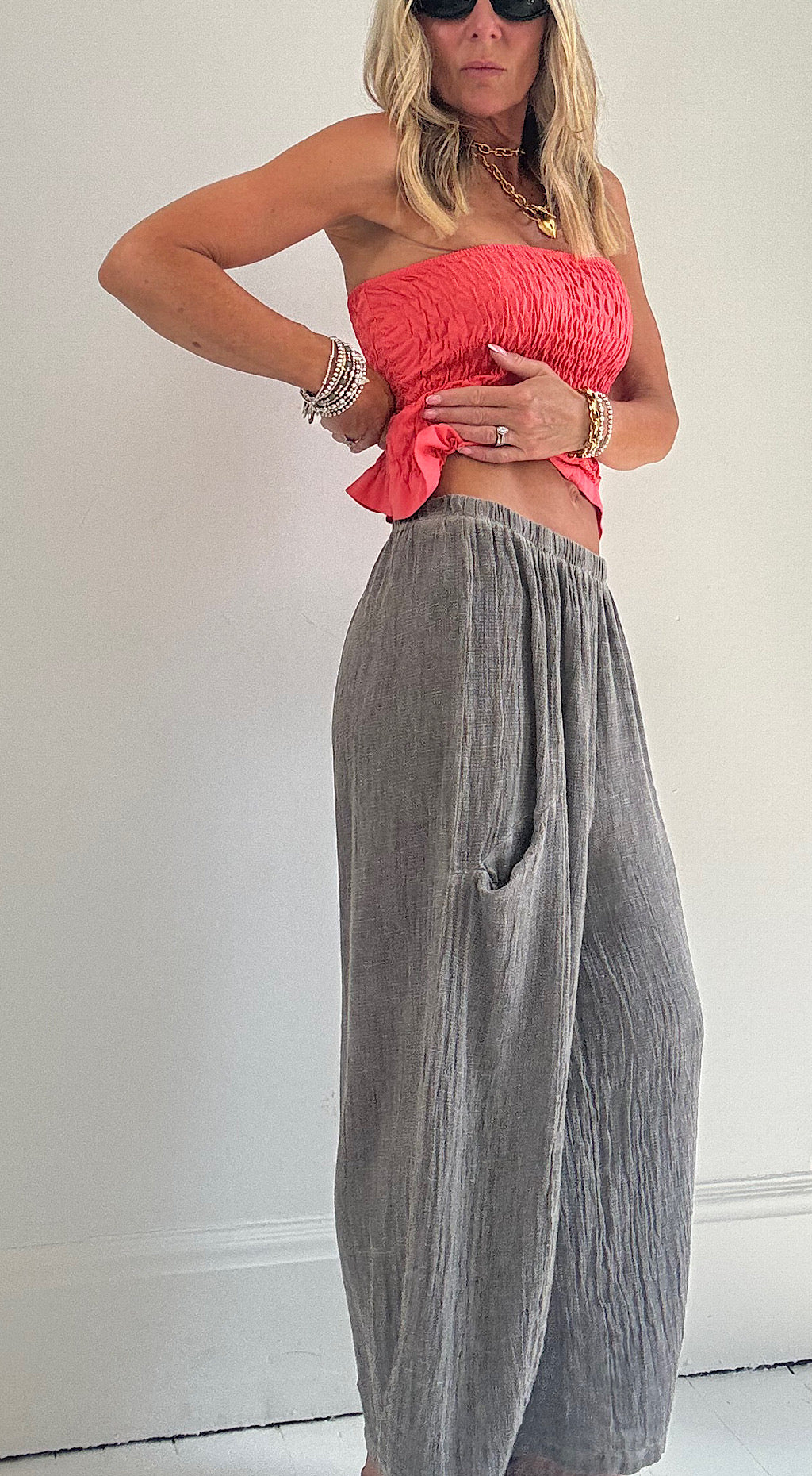 Washed linen pants grey