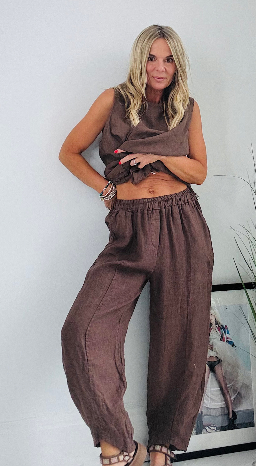 Peg pant linen chocolate