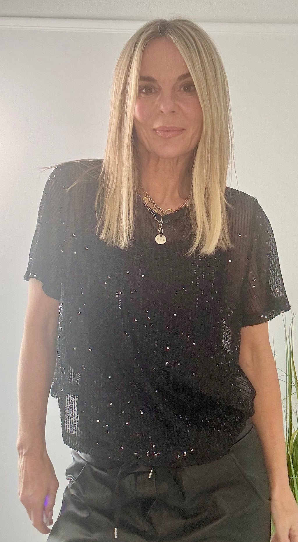 Sequin Tee Black