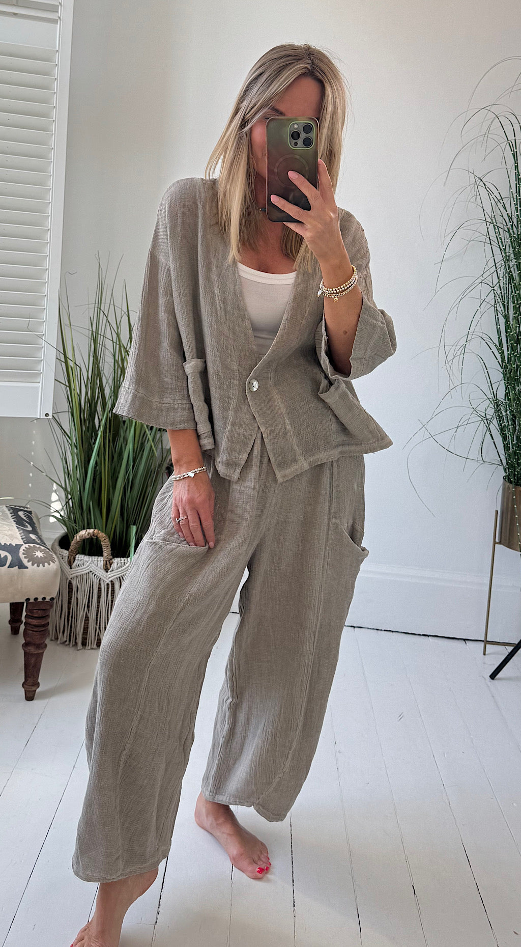 Linen tea bag pants mocha