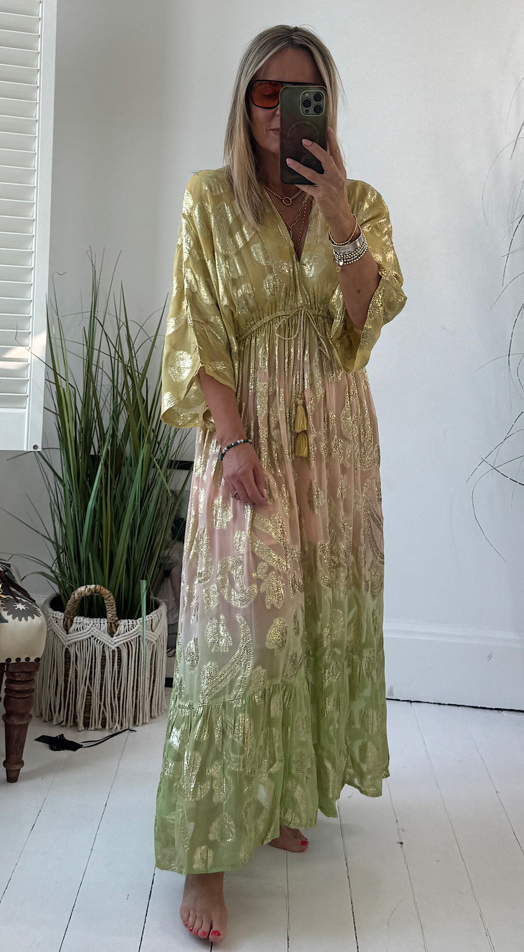Kasturi Foil Print Dress - yellow mix