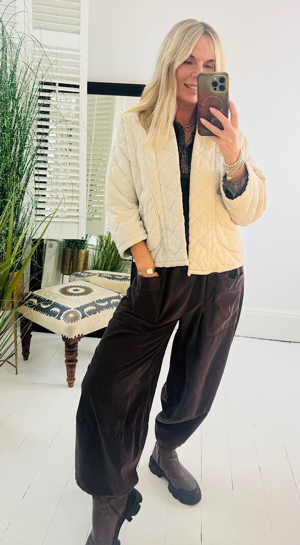 Quilted Cord Jacket - cream