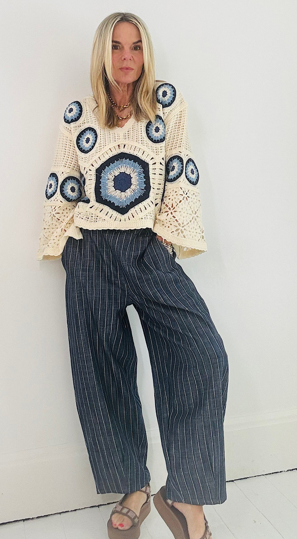 Hippy chick knit blue print