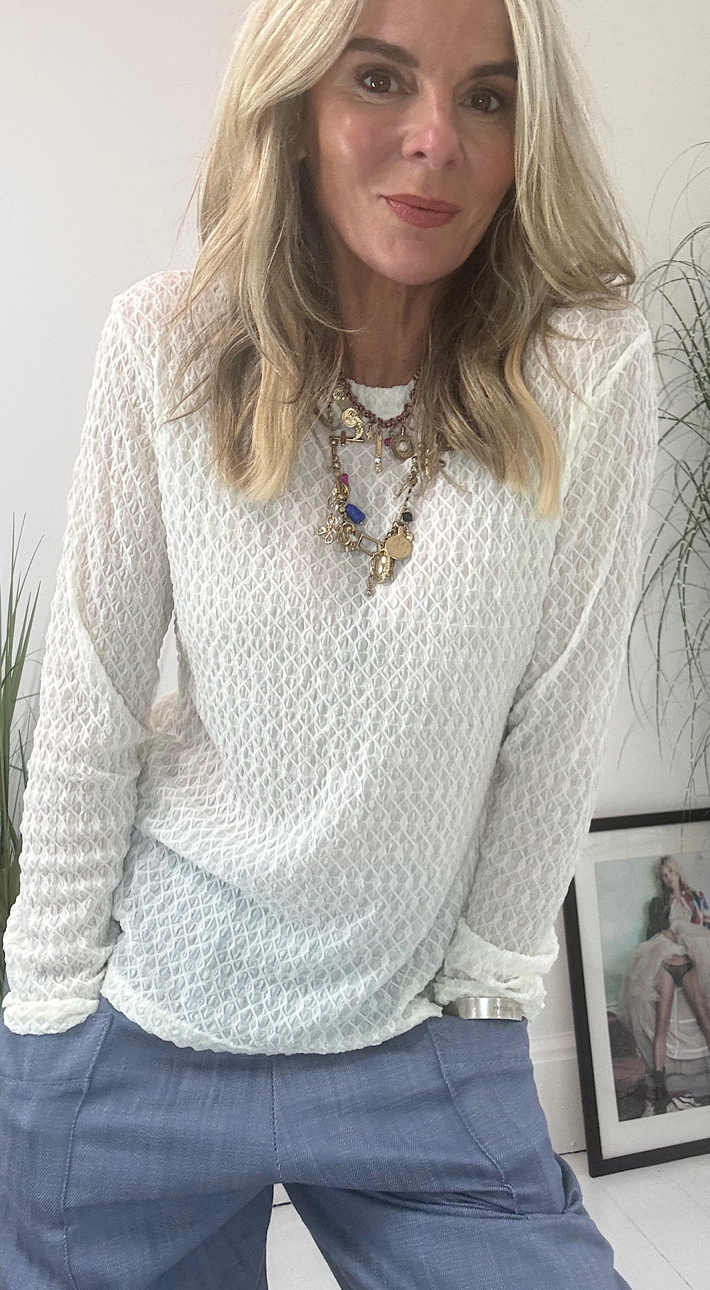 Lace Mesh Top - cream