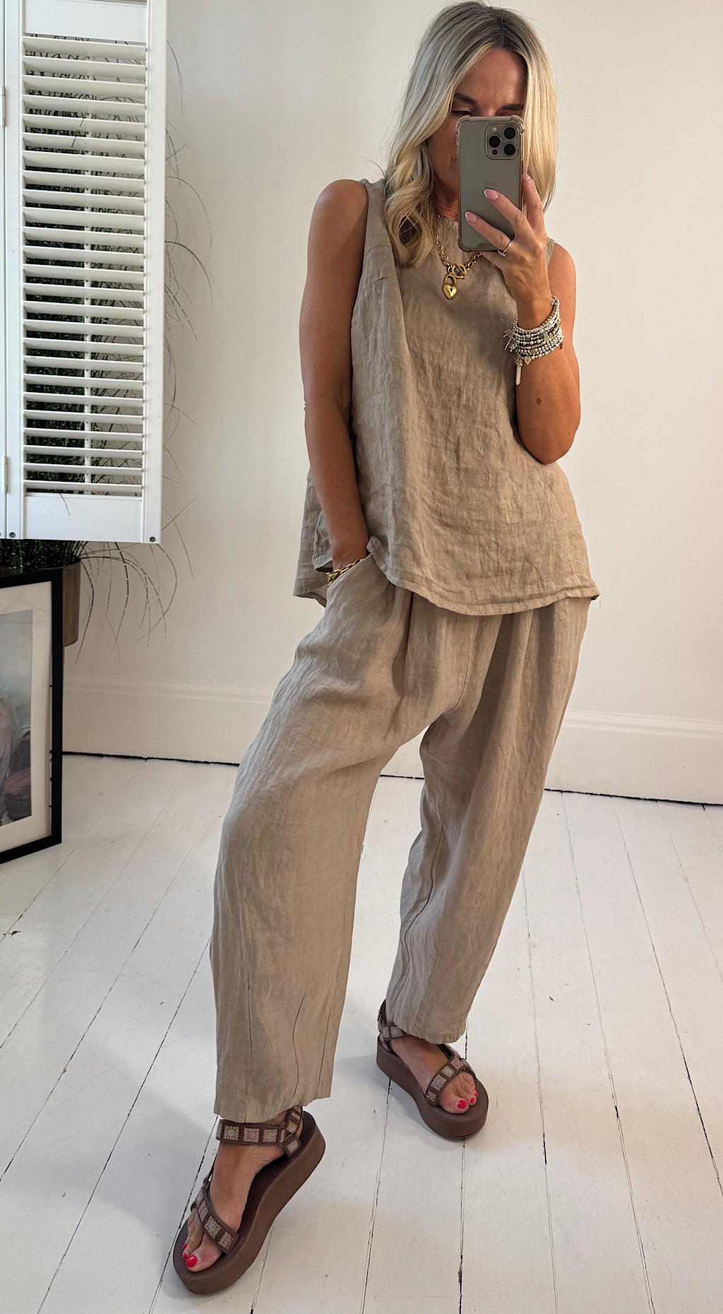 Linen cropped pant - mocha