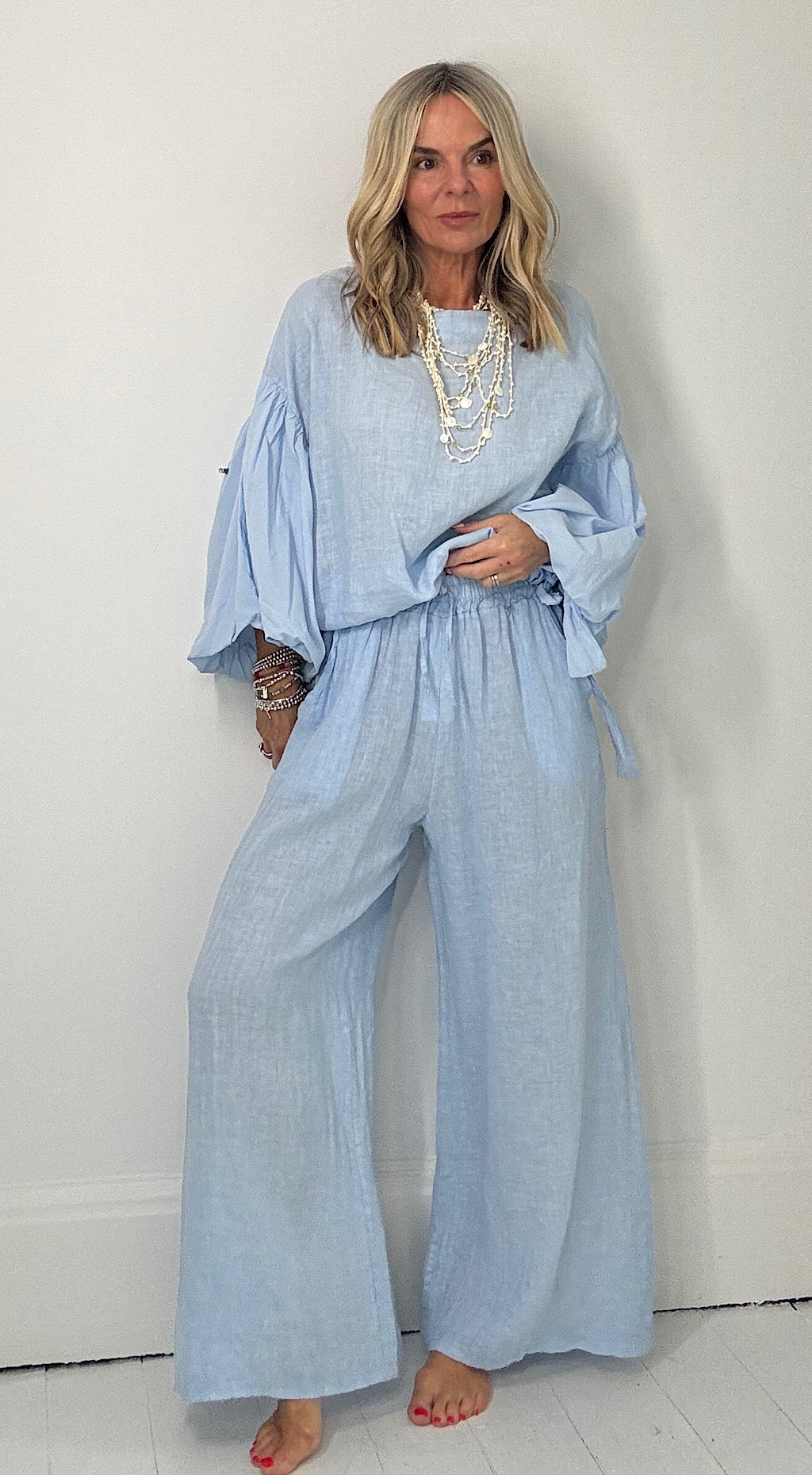 Wide Leg Linen Pant - pale blue