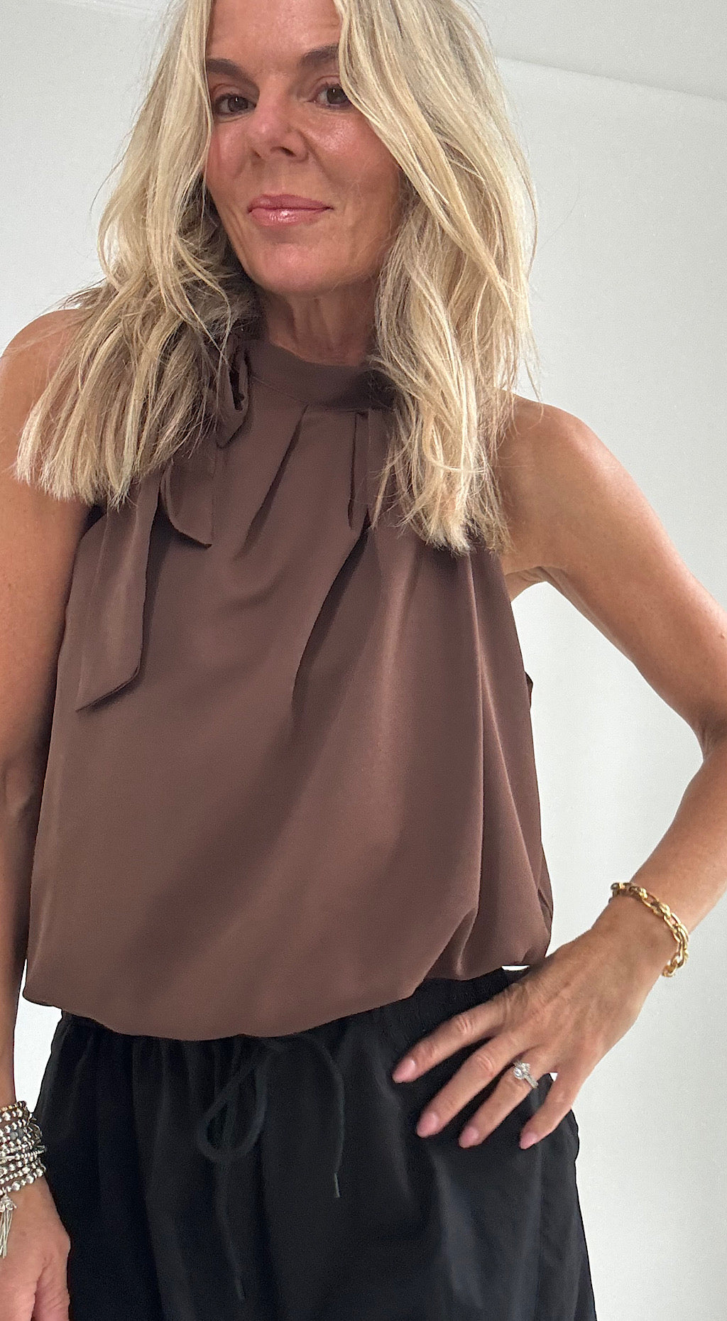 Puff Ball Halter Top - chocolate