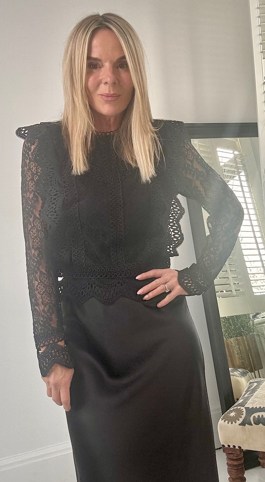 French lace long sleeve top black