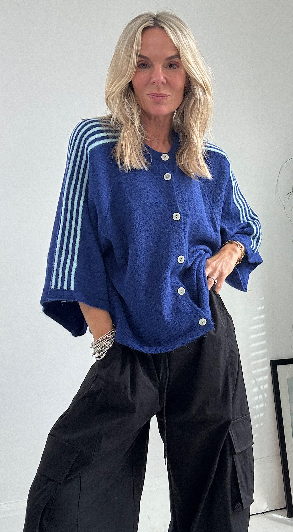 Retro Sporty Cardigan - cobalt blue