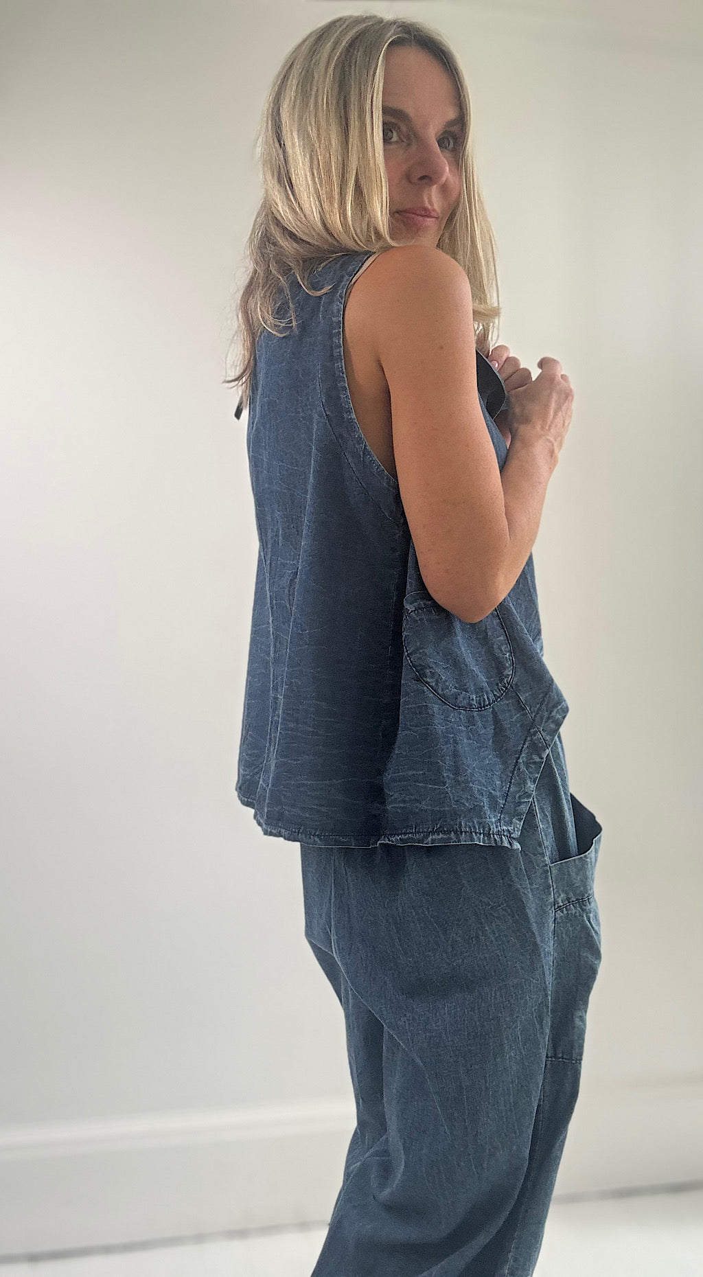 washed denim look waistcoat