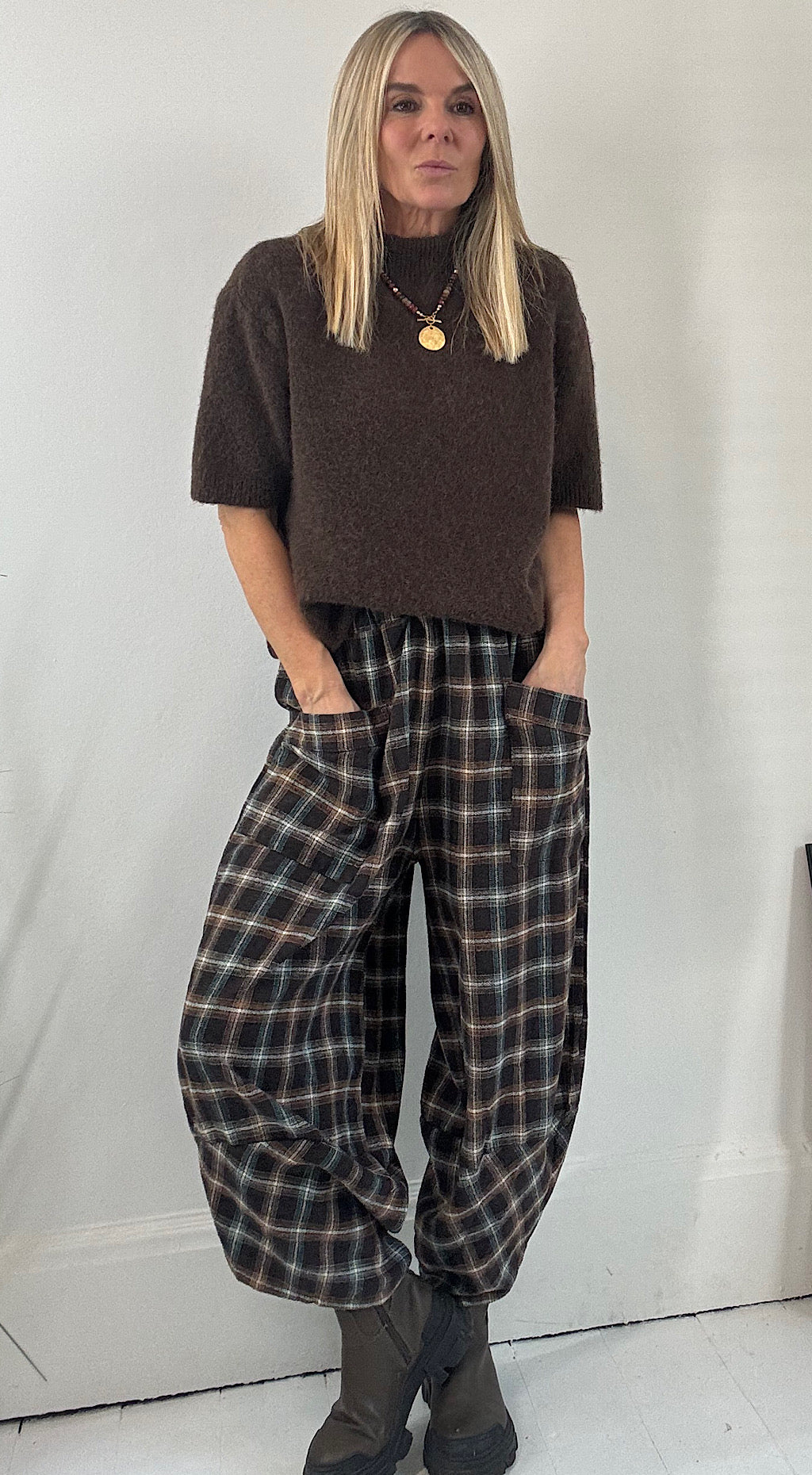 Traitors Check Cocoon Pant - green mix