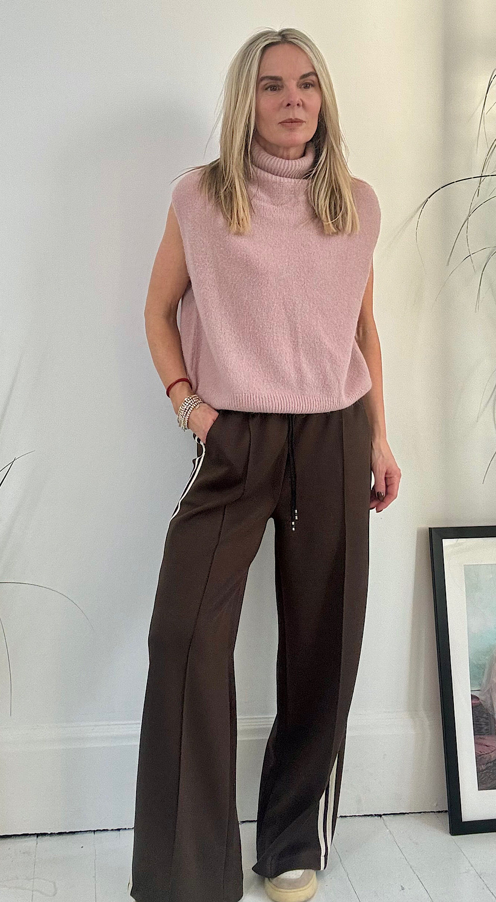 Roll neck tank blush