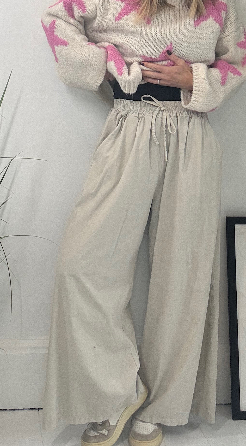 Needle Cord Flared Pants - stone