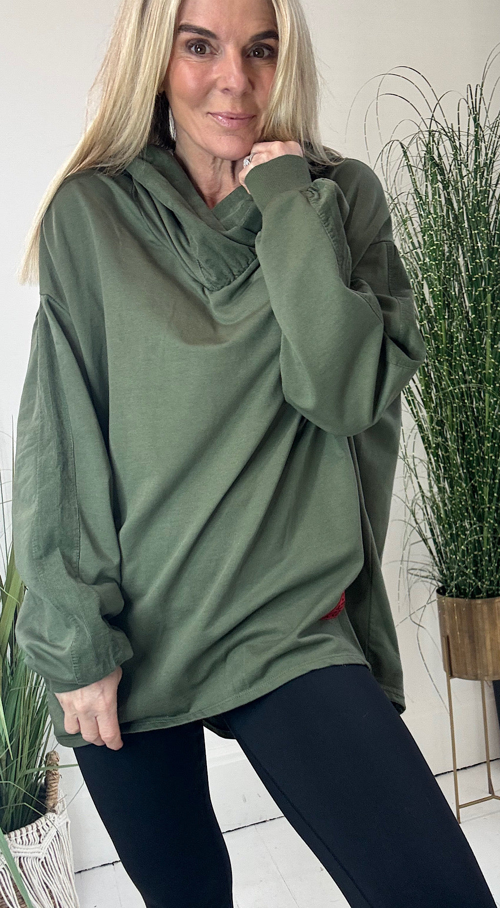 Cord Trim Sloppy Sweat - khaki