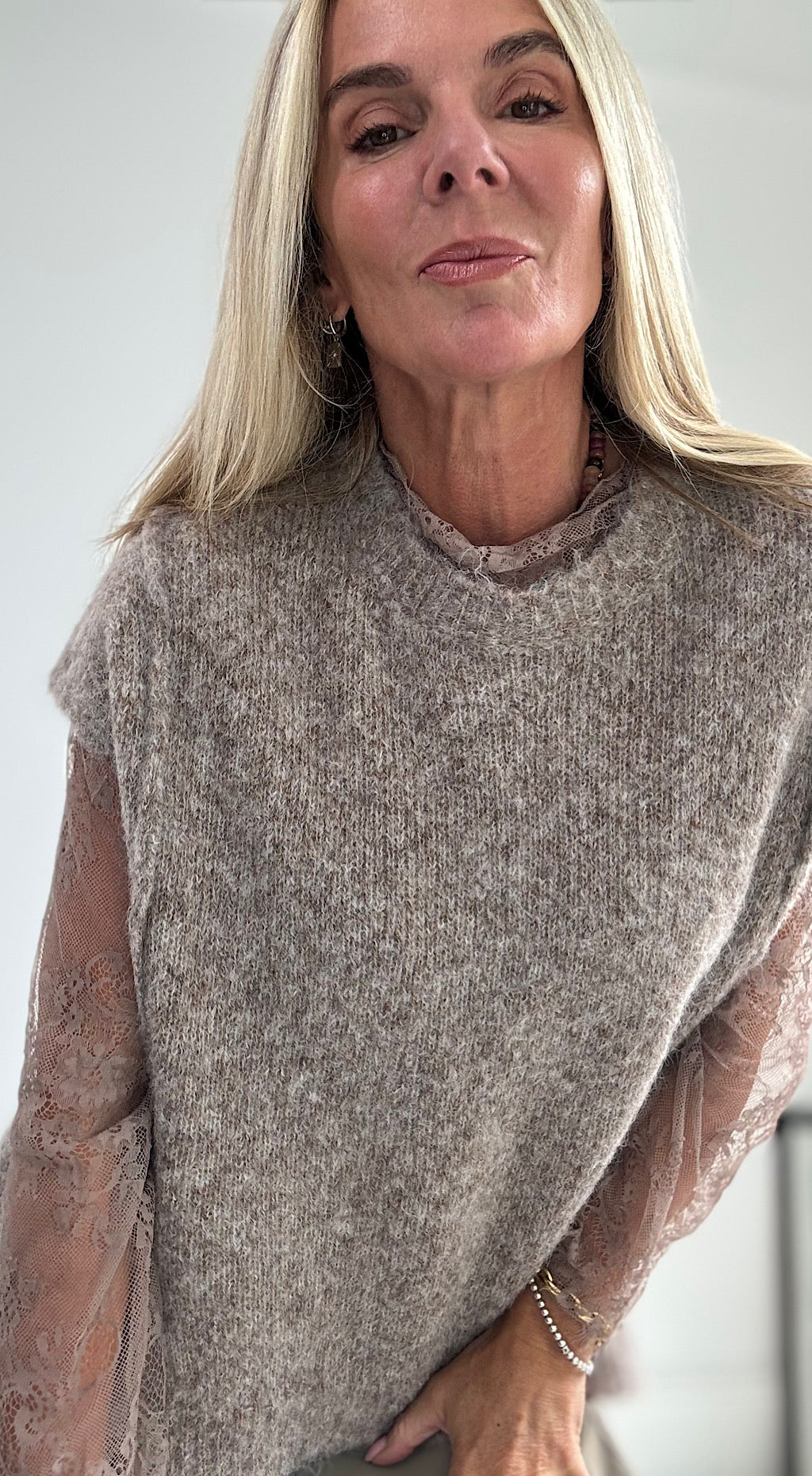 Lace Sleeve Knit - mocha