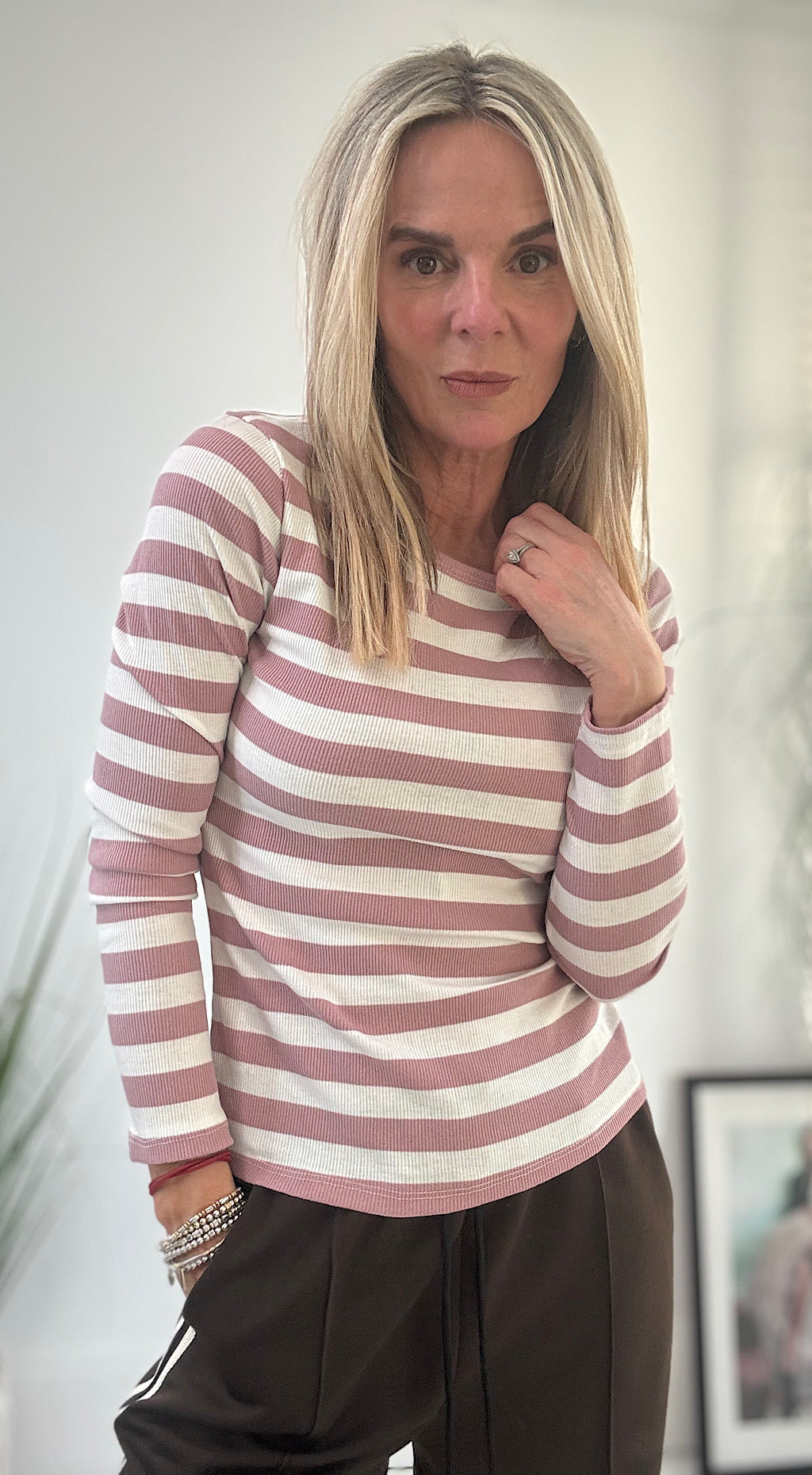 Striped Long Sleeve Top - pink