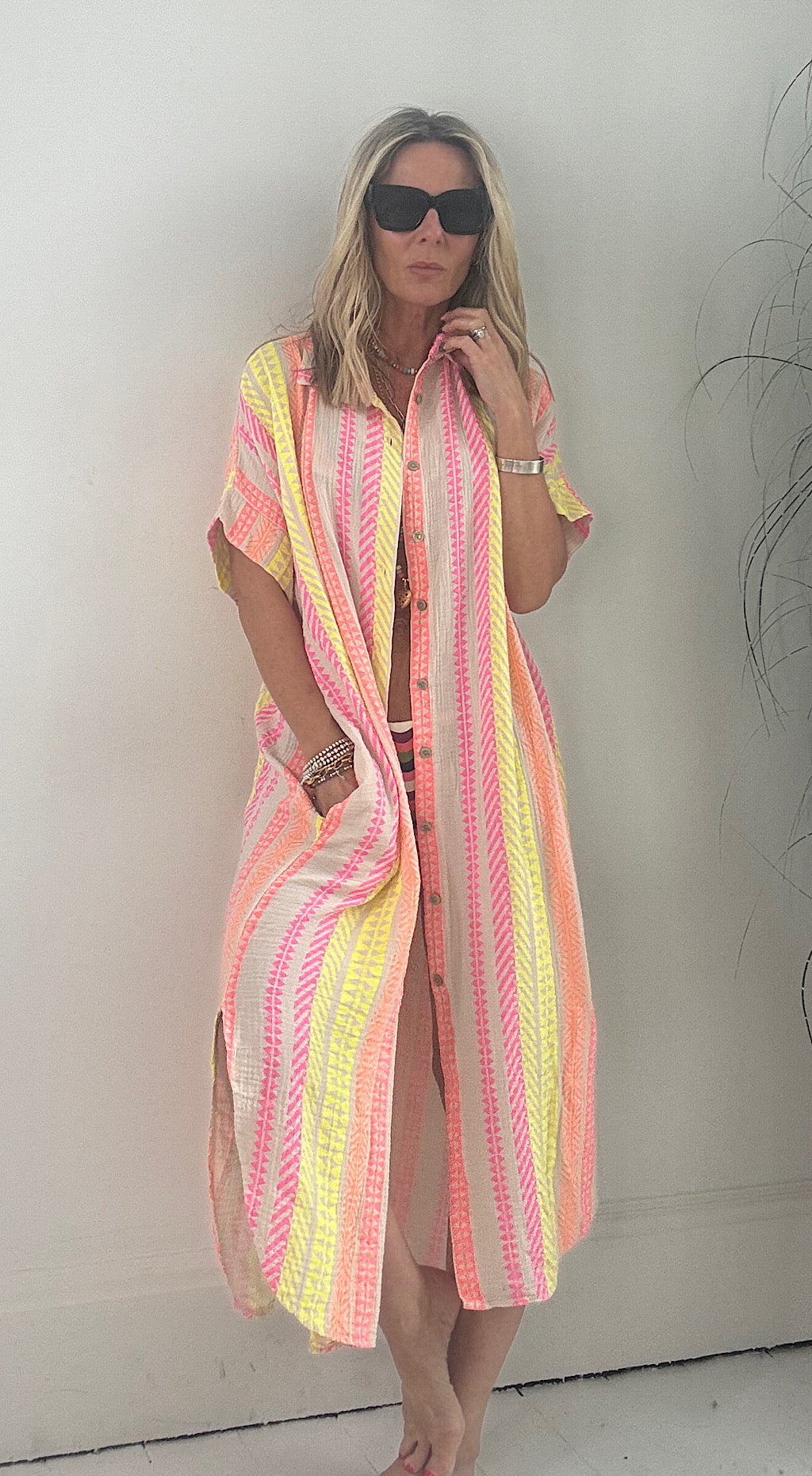 Beach aztec shirt dress stone