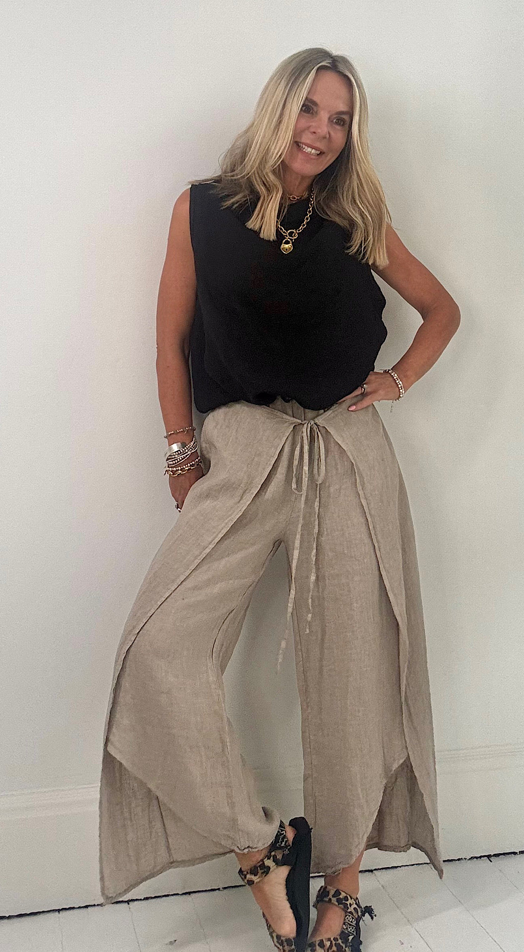 Linen wrap pants mocha
