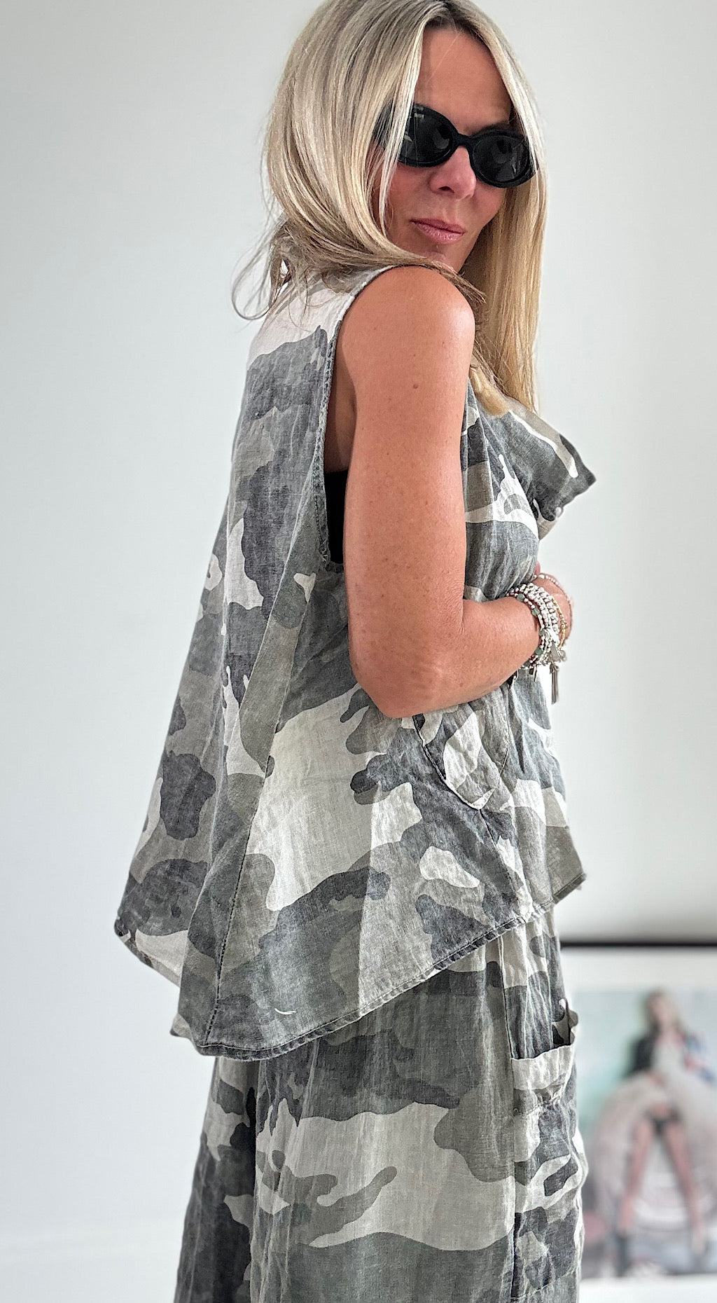 Linen Washed Camo Top
