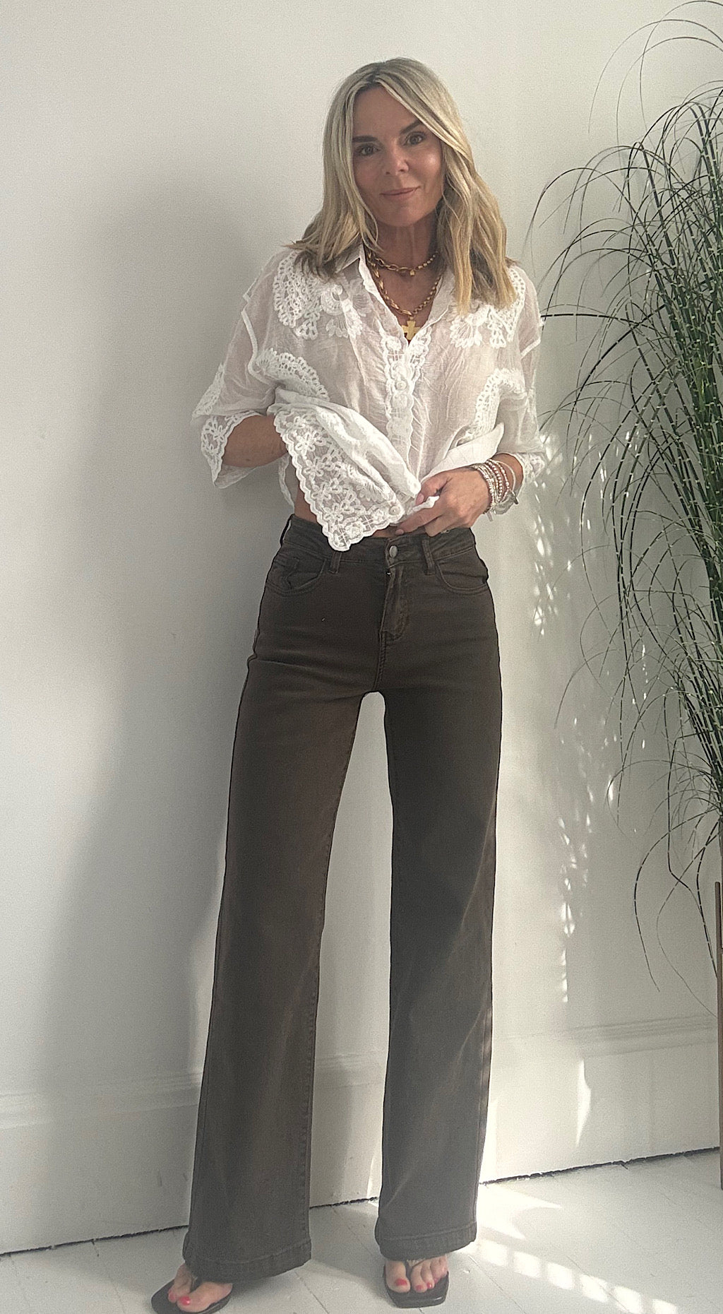 Straight leg brown jeans