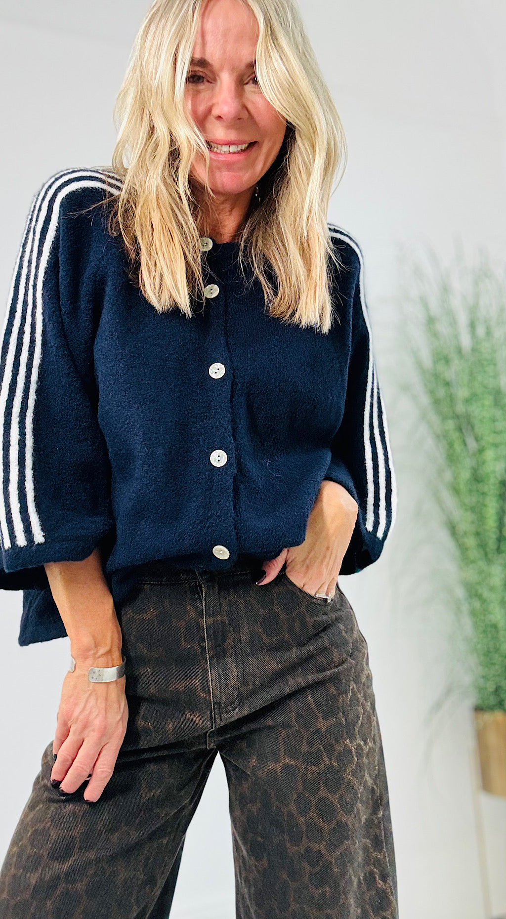Retro Sporty Cardigan - navy