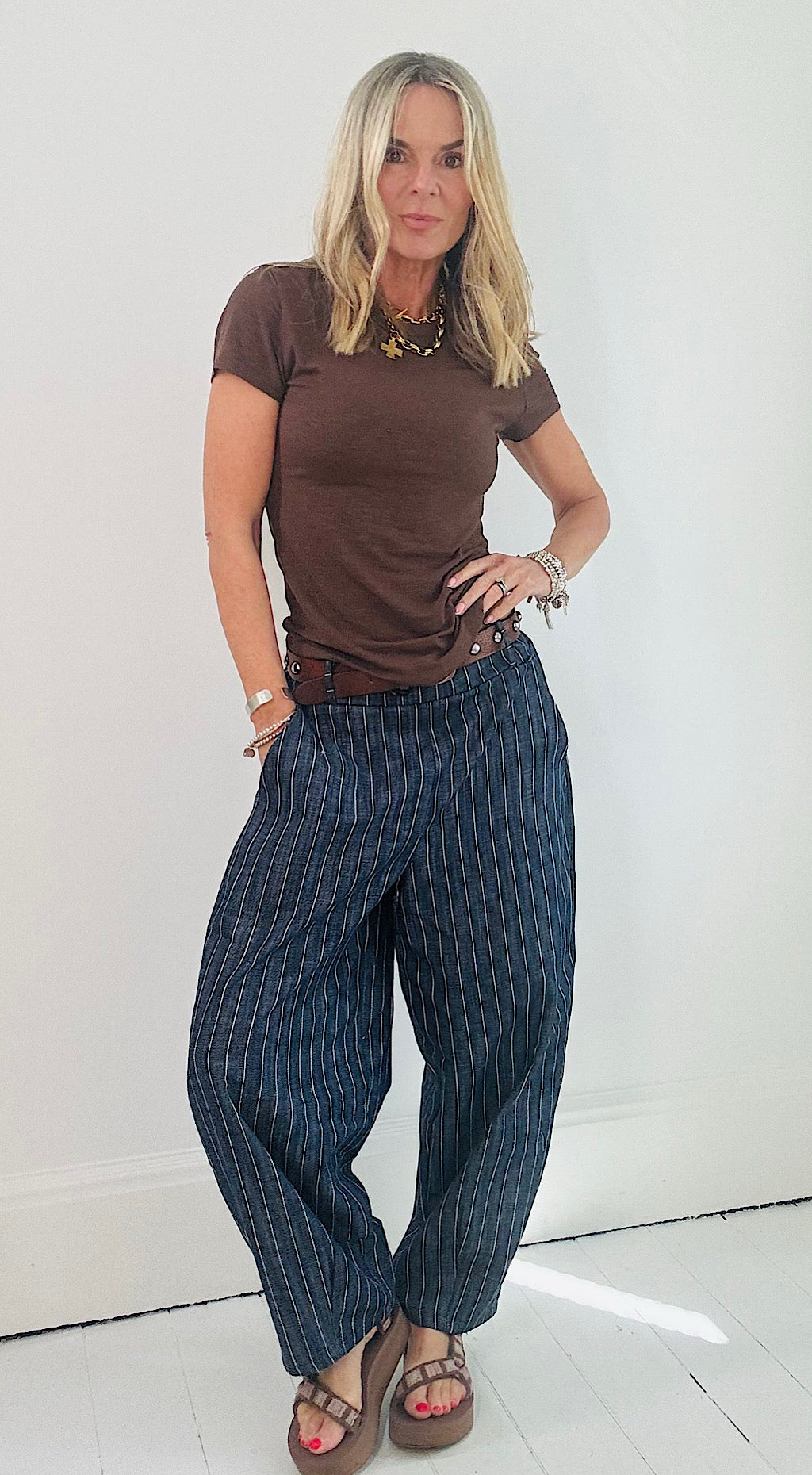 Pinstripe Denim Cocoon Pant