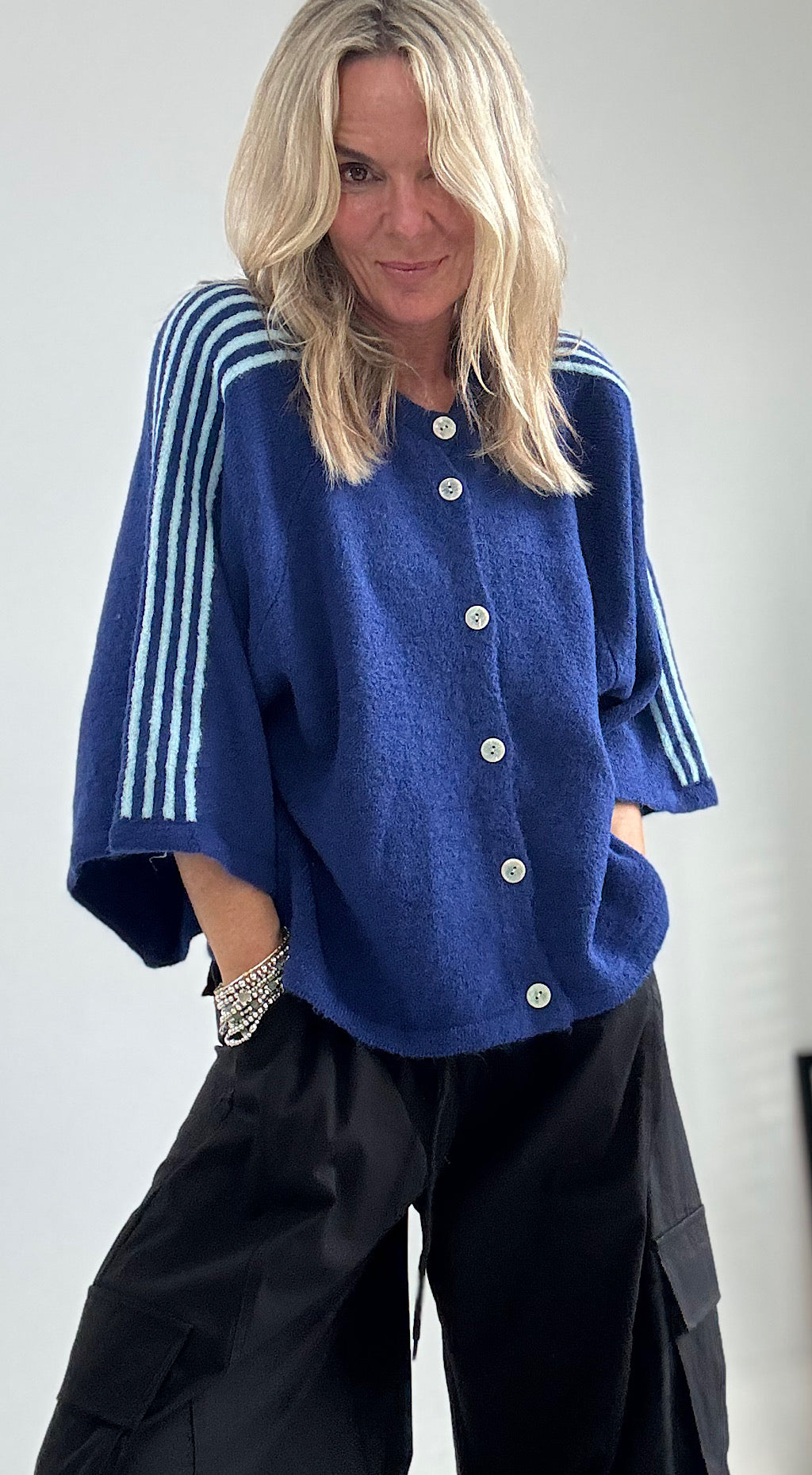Retro Sporty Cardigan - cobalt blue
