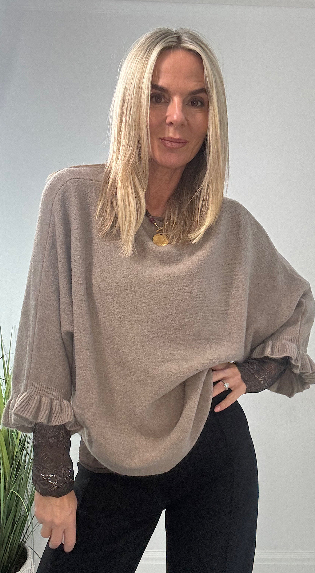 Lace Trim Top - Chocolate